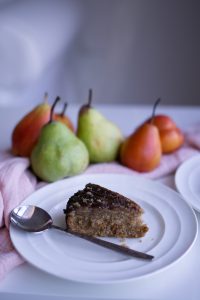 Incredible Hazelnut and Caramelised Pear Cake slice