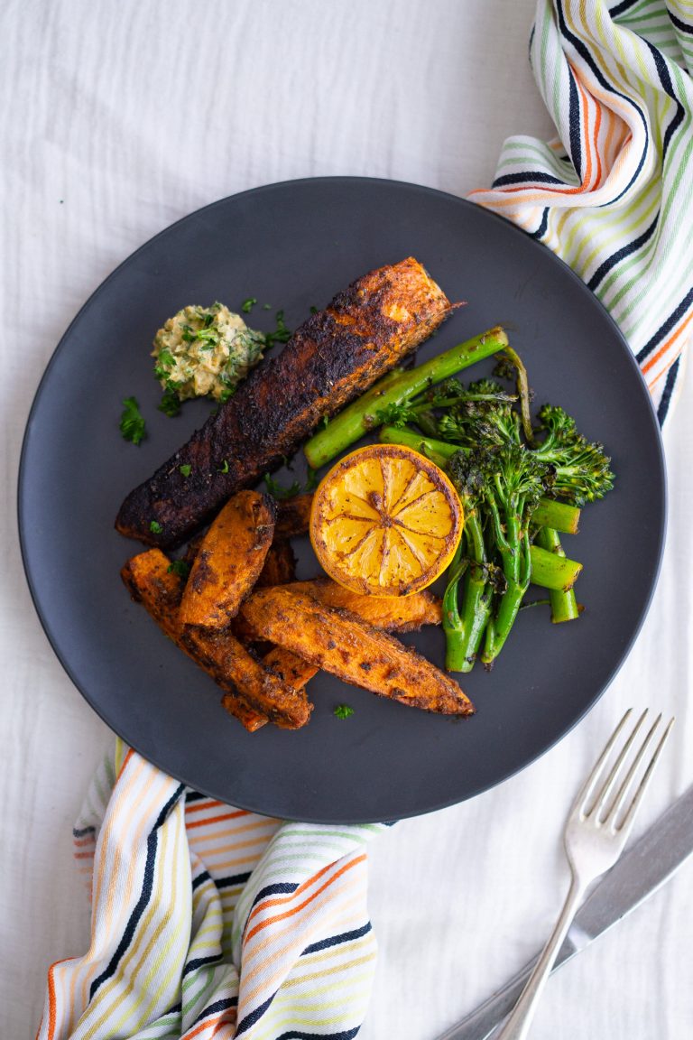 Blackened salmon with burnt lemon butter