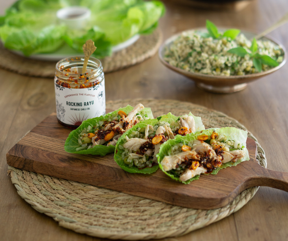 spicy pineapple and Thai basil lettuce cups