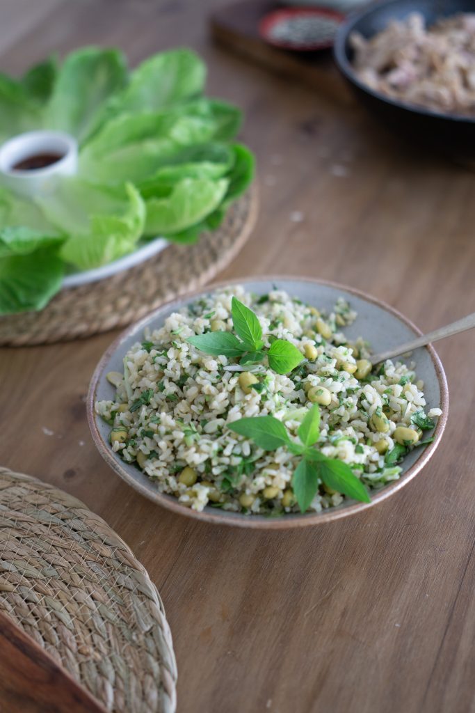 pineapple chicken and rice lettuce cups