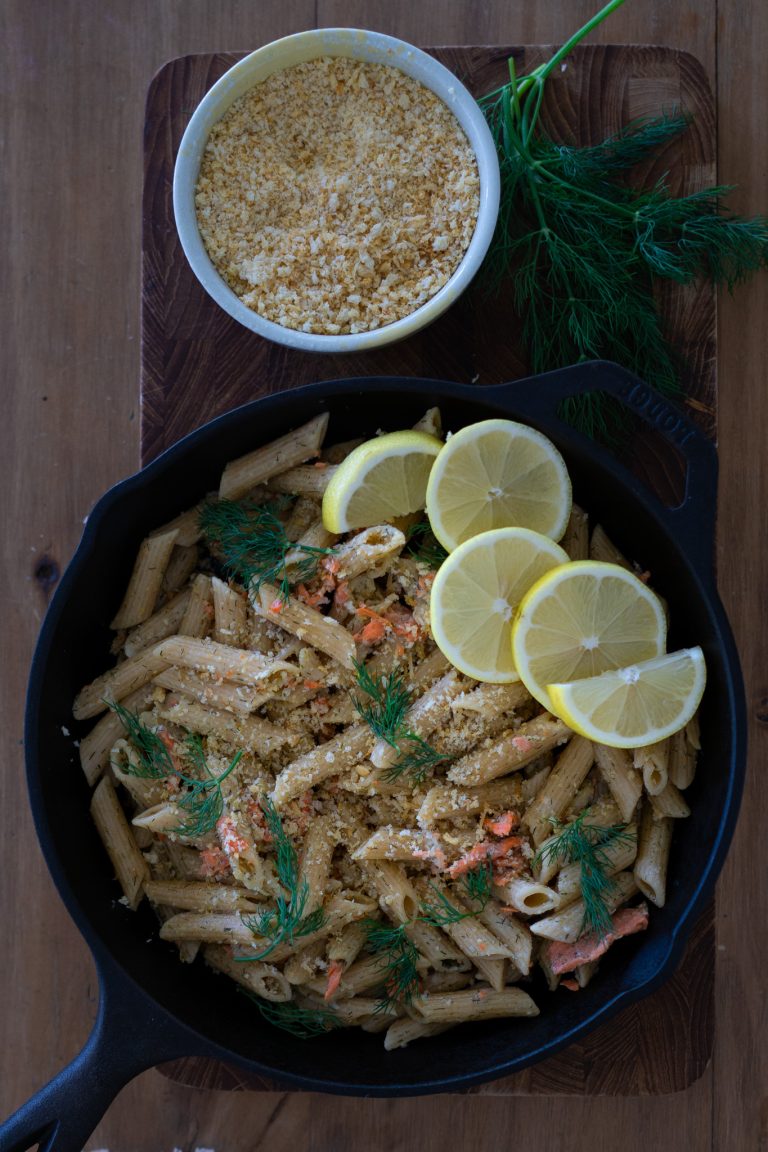 smoked salmon penne with lemon parmesan crumb host image